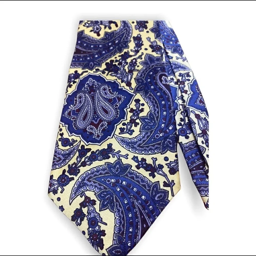 John Weitz 100% silk tie yellow with blue paisley pattern